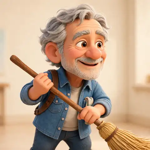Old Ray sweeping