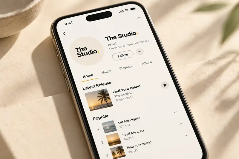 The Studio phone profile mockup