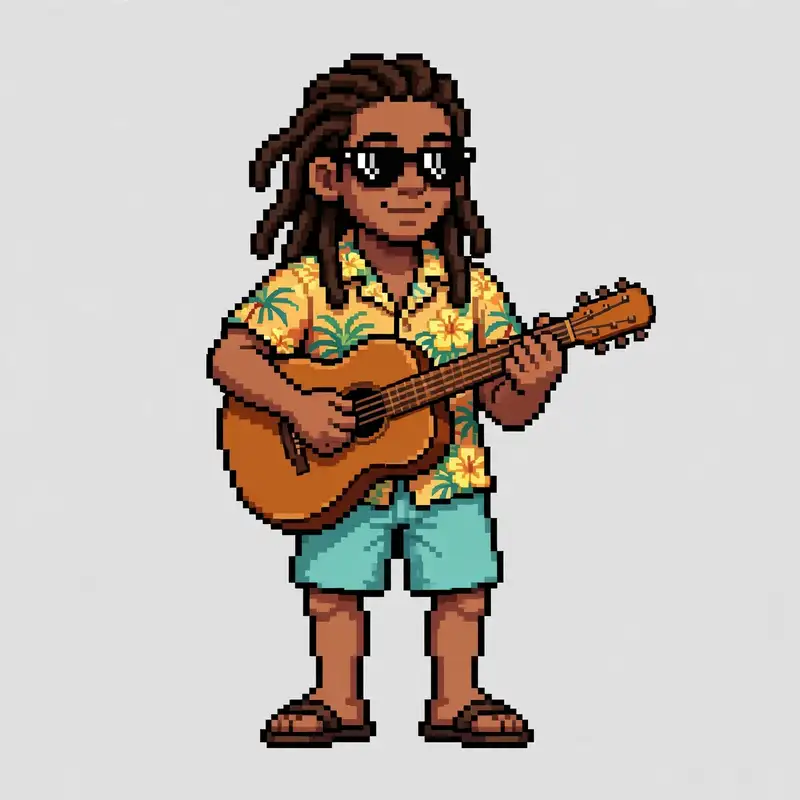 Jah Vibez as a 16-bit island guitarist character
