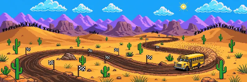 16-bit rally race track with a yellow school bus