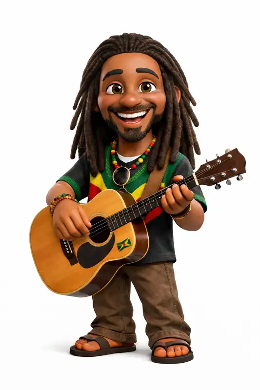 Jah Vibez playing his island guitar