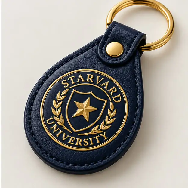 Starvard University navy leather key fob