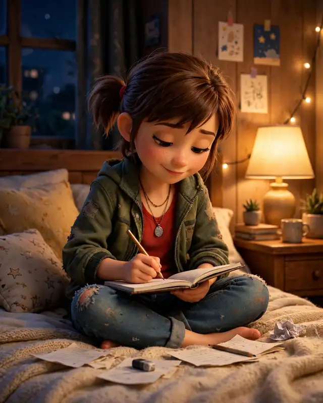 Sally writing in her notebook